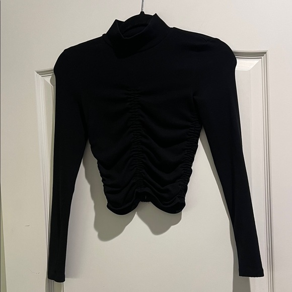 Zara Tops - Zara Black mock neck long sleeve ruched crop top size small